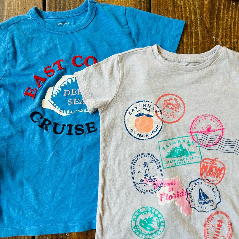 Crewcuts Blue and Cream Short Sleeve Tees- Set of 2- Size 6-7y